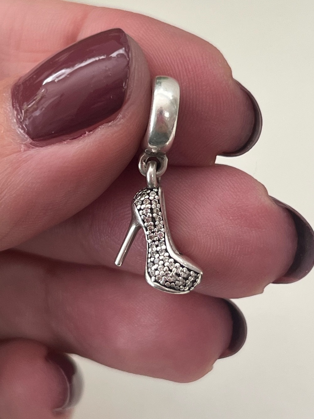 Pandora Pavé Stiletto Shoe Dangle Charm featuring Cubic Zirconias, 925